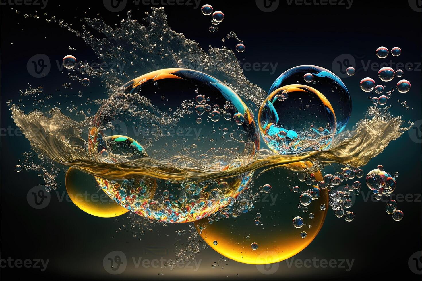 färgrik bubblor i de vatten. ai genererad foto