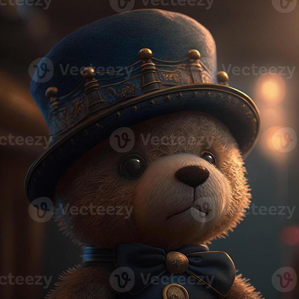 teddy Björn bär en hatt och klädd i en steampunk utrusta. steampunk. generativ ai foto