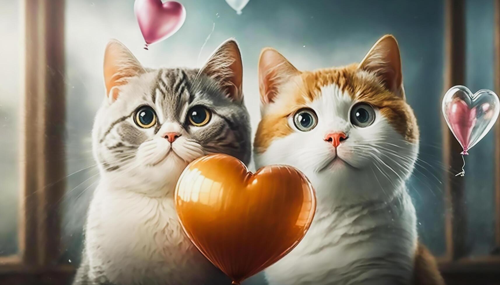 två katter i kärlek, valentine dag, generativ ai foto