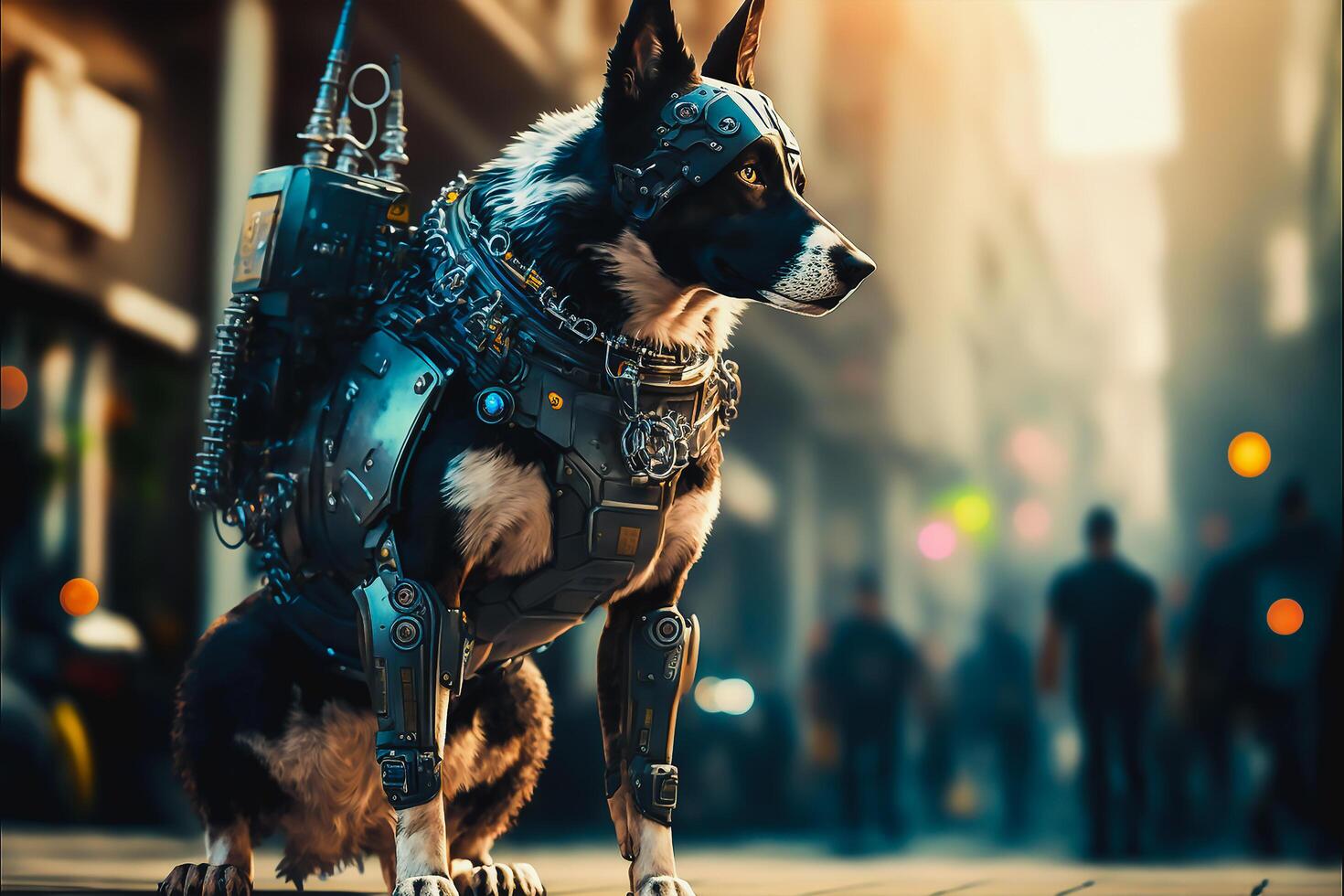 hund polis robot i stad, futuristisk, generativ ai foto