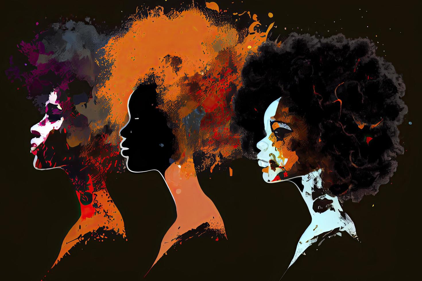 svart historia månad för modern gånger illustration med måla Färg svart kvinnor med afro hår silhuett foto
