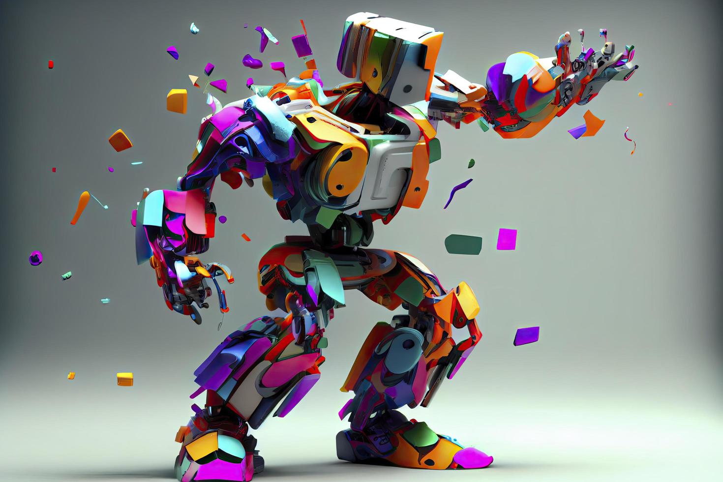 dans robot - detta färgrik robot är dans till de generativ ai musik i dess egen huvud. 3d foto