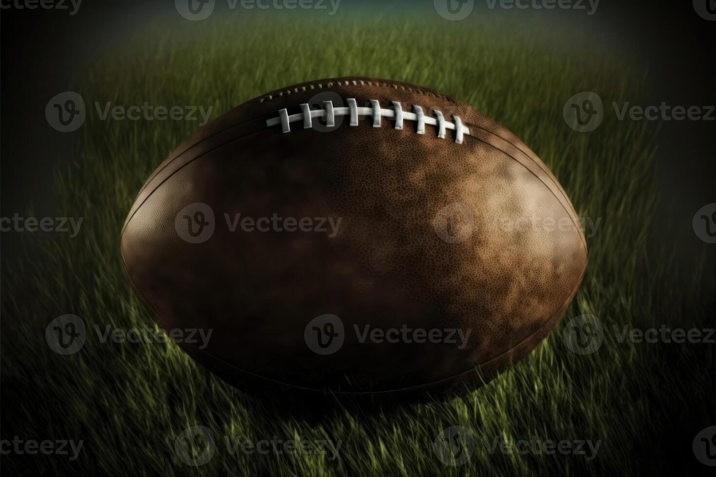 ai genererad boll av amerikan fotboll på de gräs bakgrund. foto
