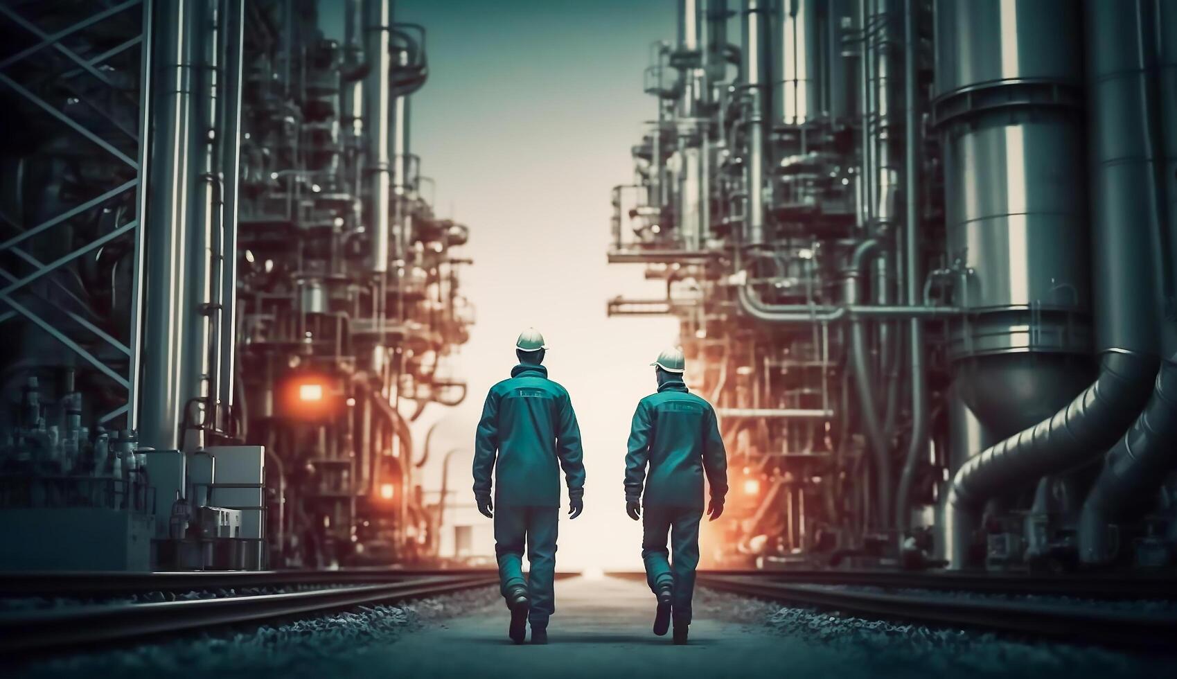 arbetstagare i olja fält, de petrokemiska industri, generativ ai foto