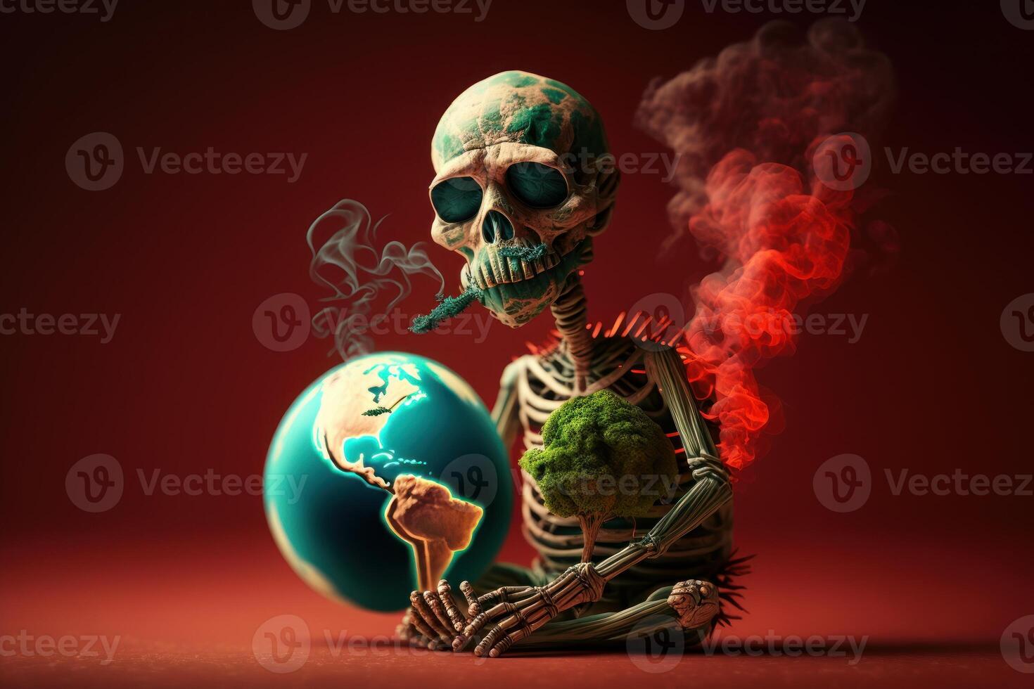 värld Nej tobak dag bakgrund, Nej rökning begrepp med skelett rökning. generativ ai foto