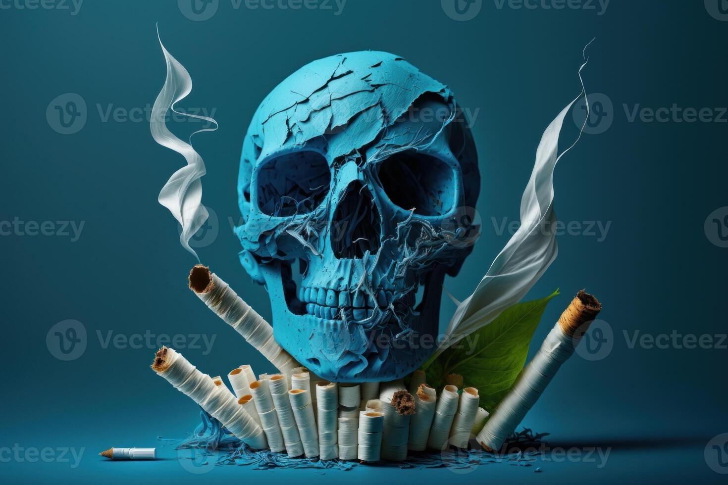 värld Nej tobak dag bakgrund, Nej rökning begrepp med skalle och cigarett. generativ ai foto