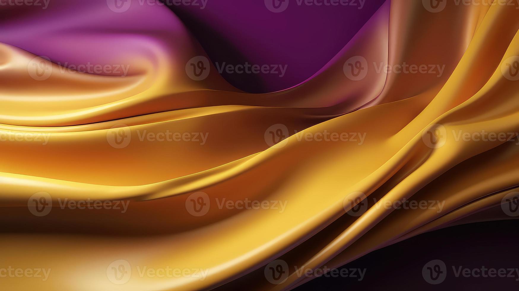 abstrakt bakgrund med 3d Vinka ljus guld och lila lutning silke tyg. foto