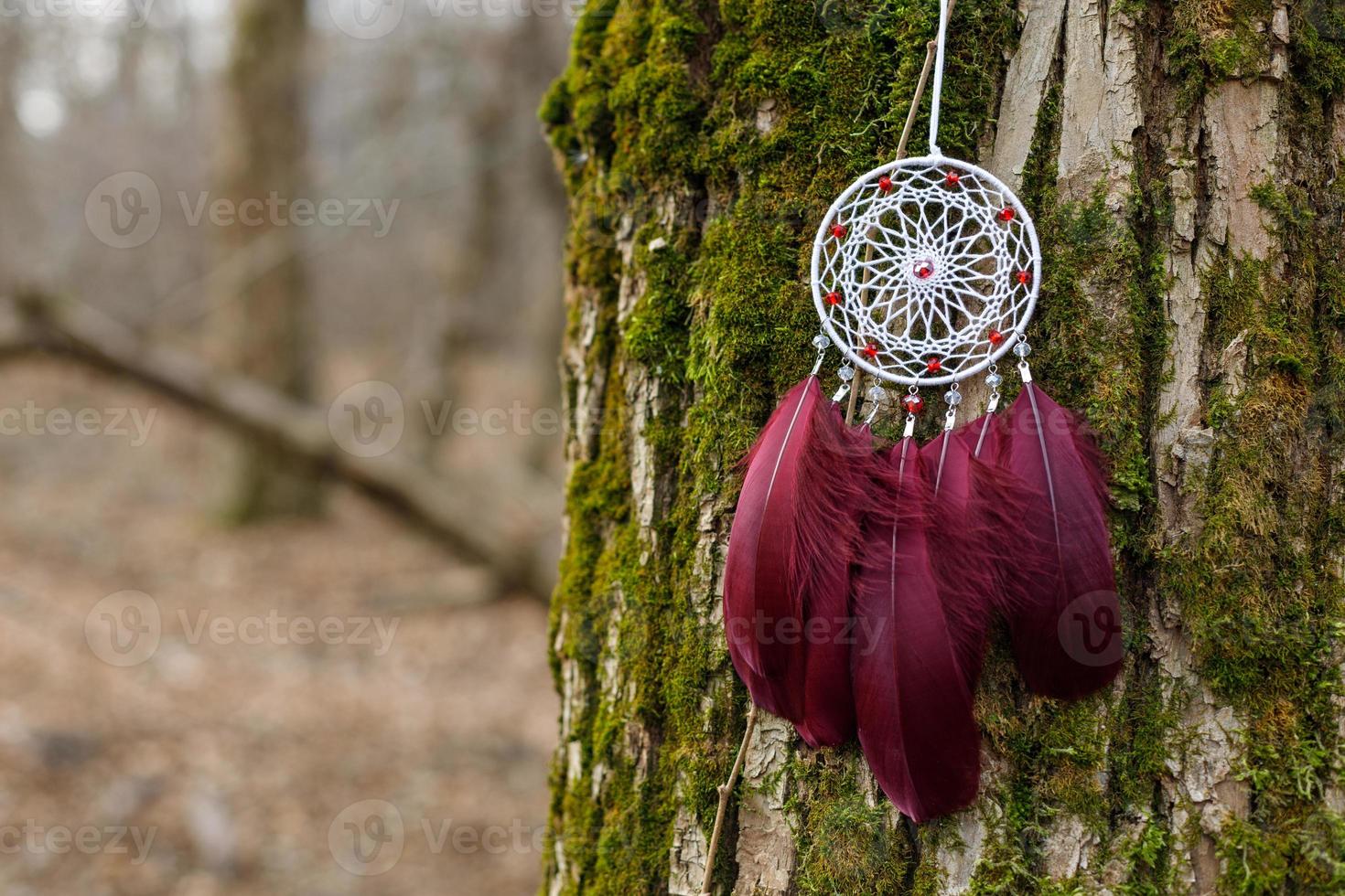 handgjord drömfångare med fjädertrådar och pärlor rep hängande foto