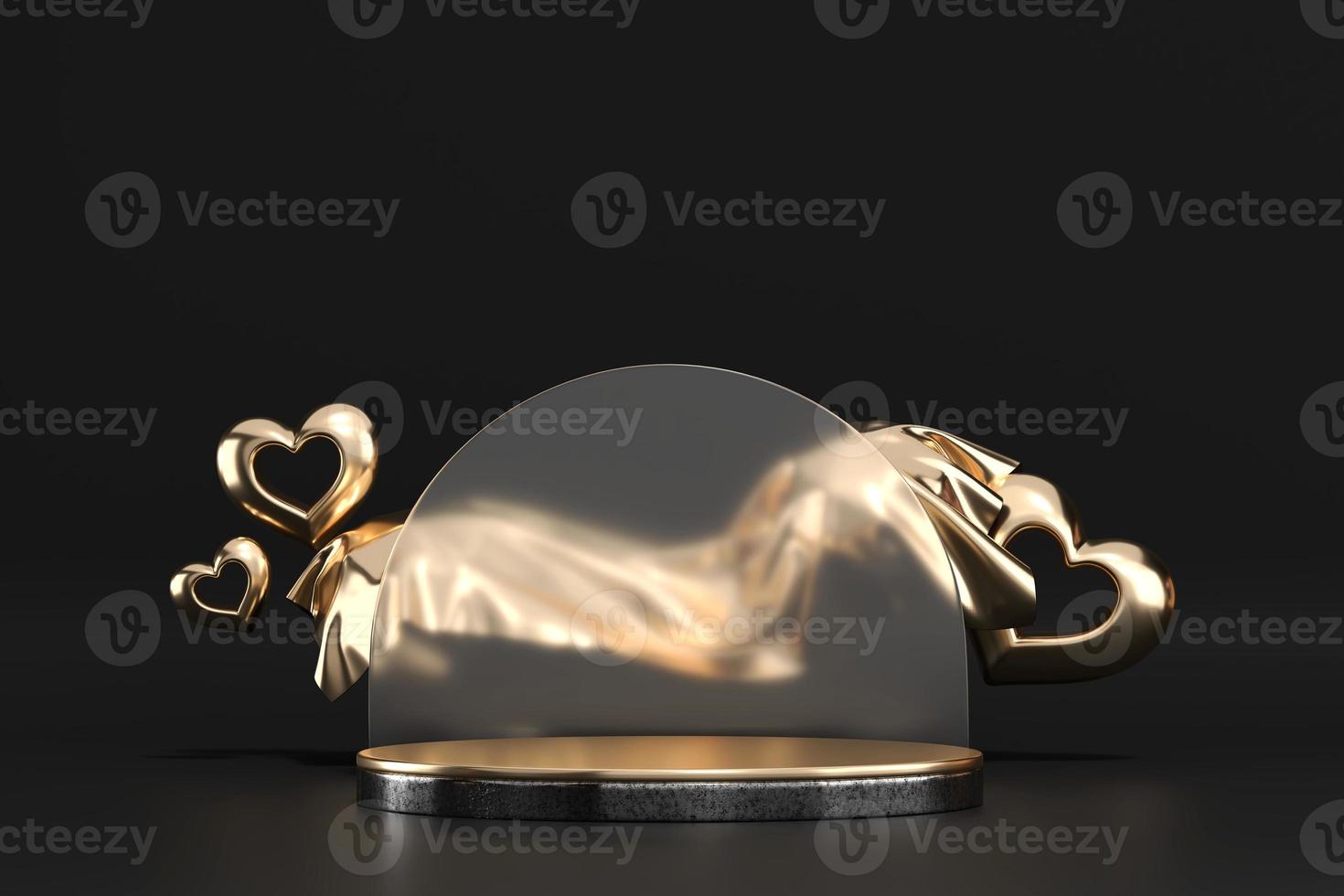 Alla hjärtans dag guld scen podium håna upp med hjärtprodukt display display foto