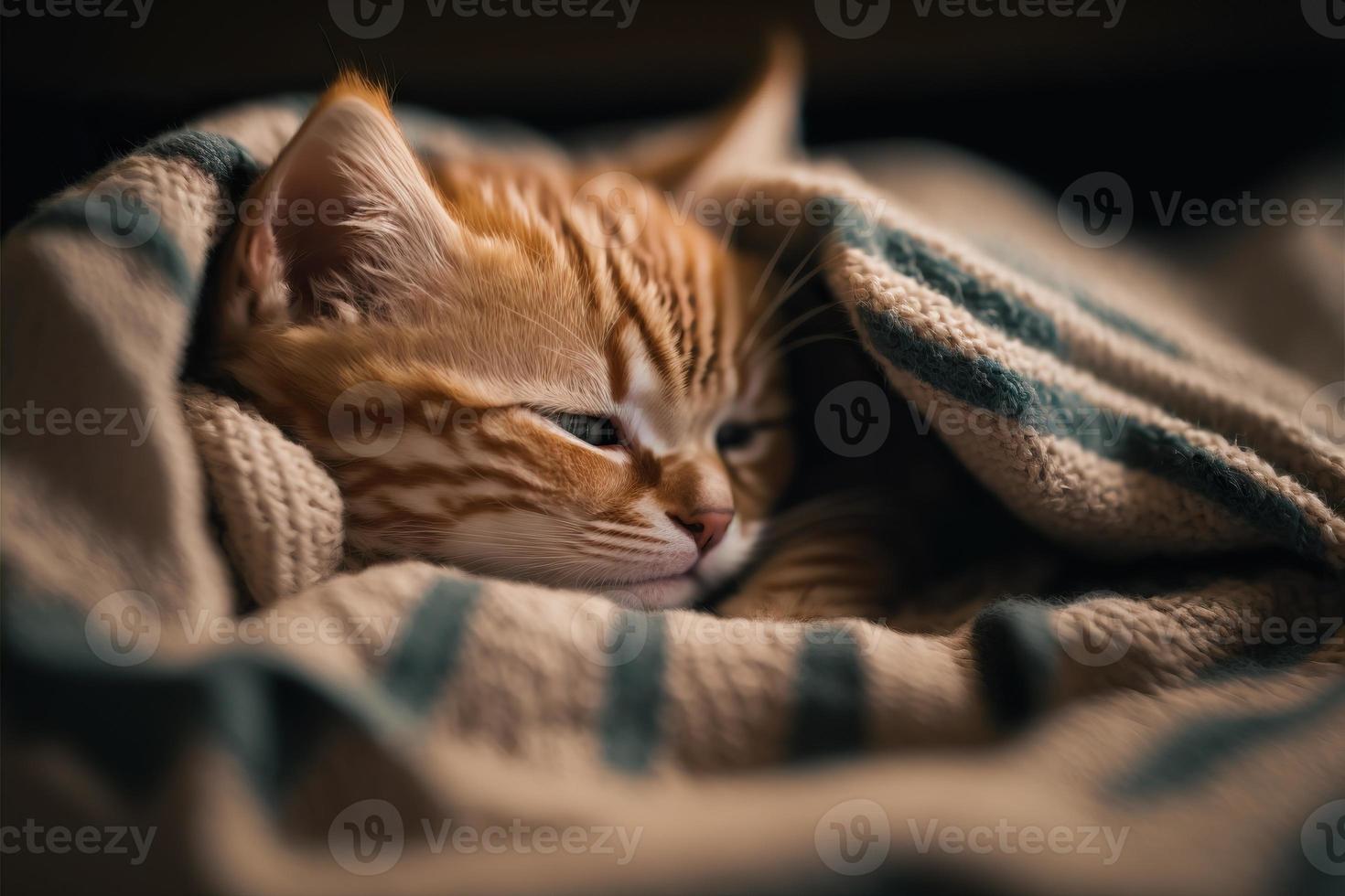 en söt kattunge om under de filt. ai fotorealistisk illustration foto