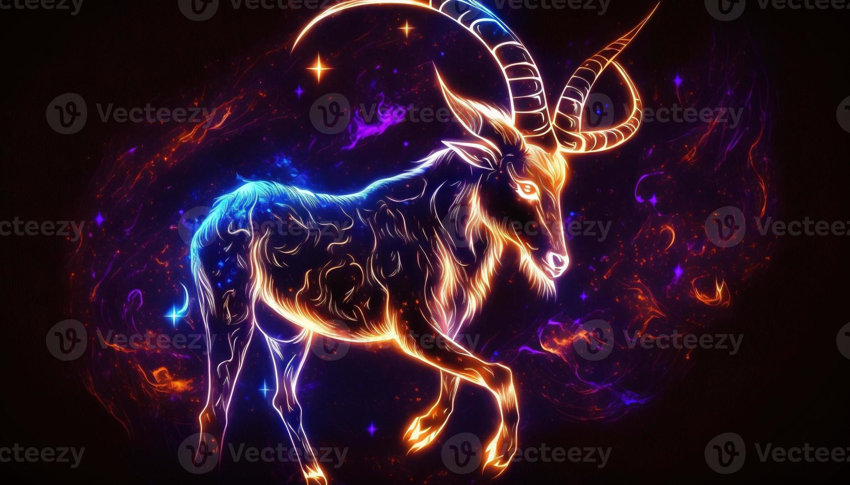 capricorn zodiaken tecken magisk neon energi lysande generativ konst foto