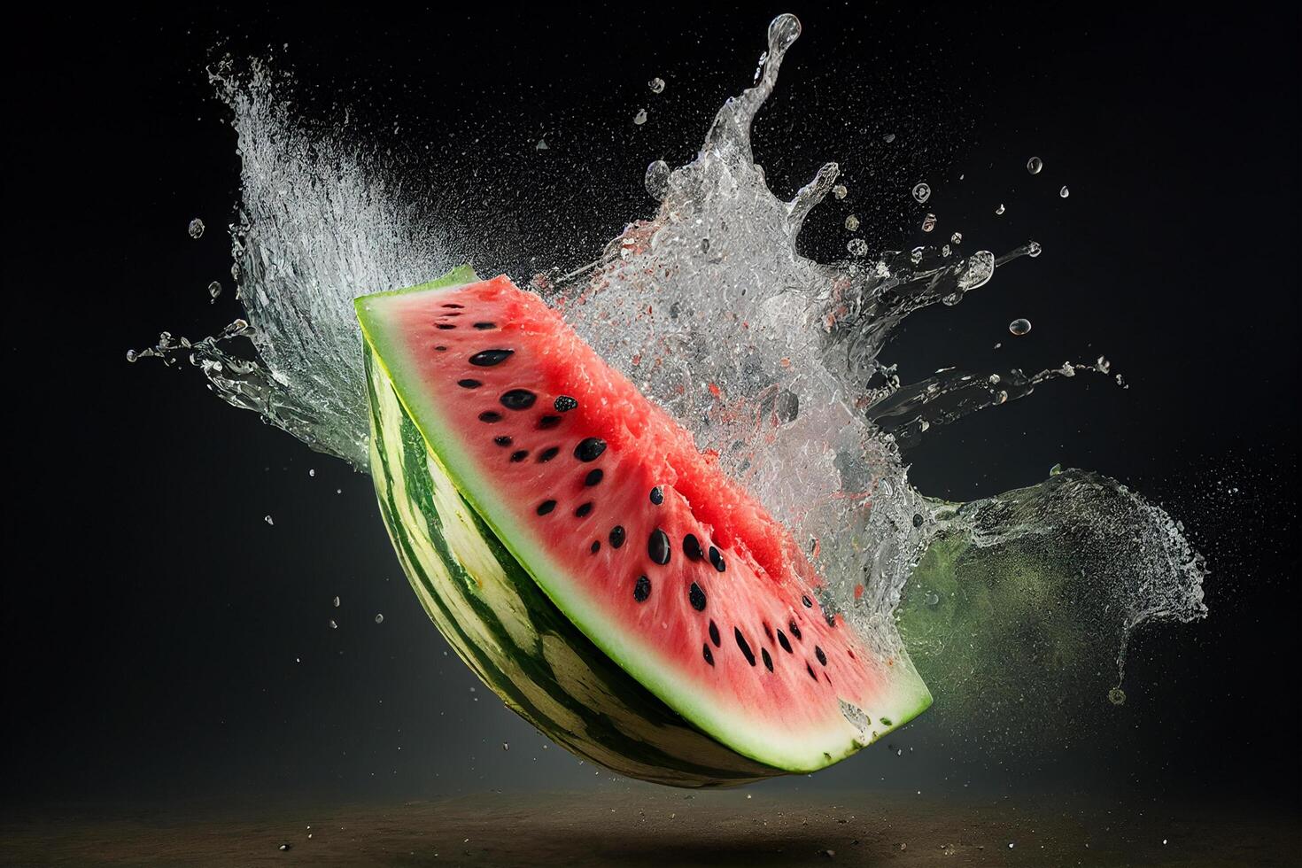 vatten stänk på en färsk vattenmelon isolerat på vit bakgrund. generativ ai foto
