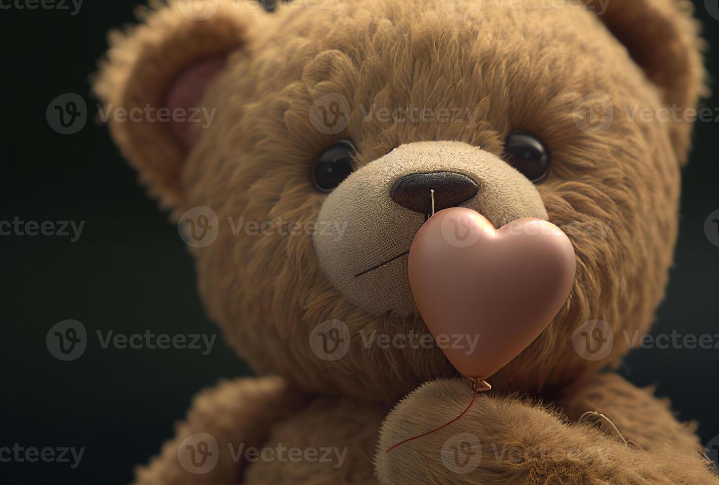 söt suddig teddy Björn innehav en hjärta ballong på en sträng - generativ ai. foto