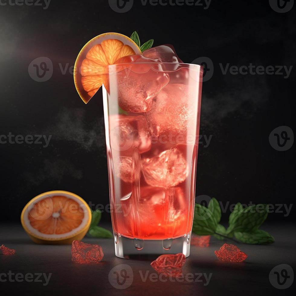 cocktail med citron- och hallon på en trä- bakgrund ai foto