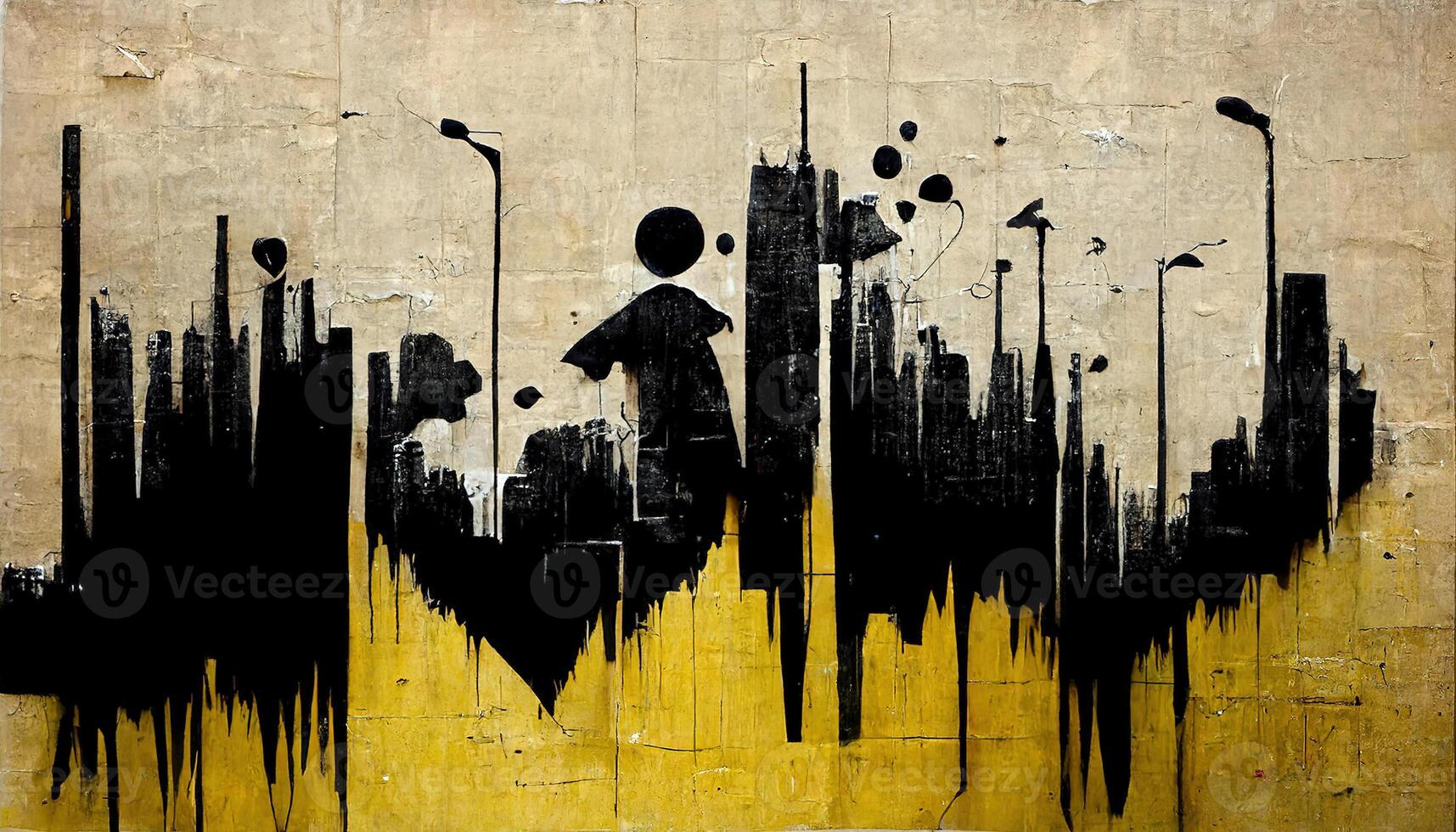 generativ ai, bläck svart gata graffiti konst på en texturerad papper årgång bakgrund, inspirerad förbi banksy. foto