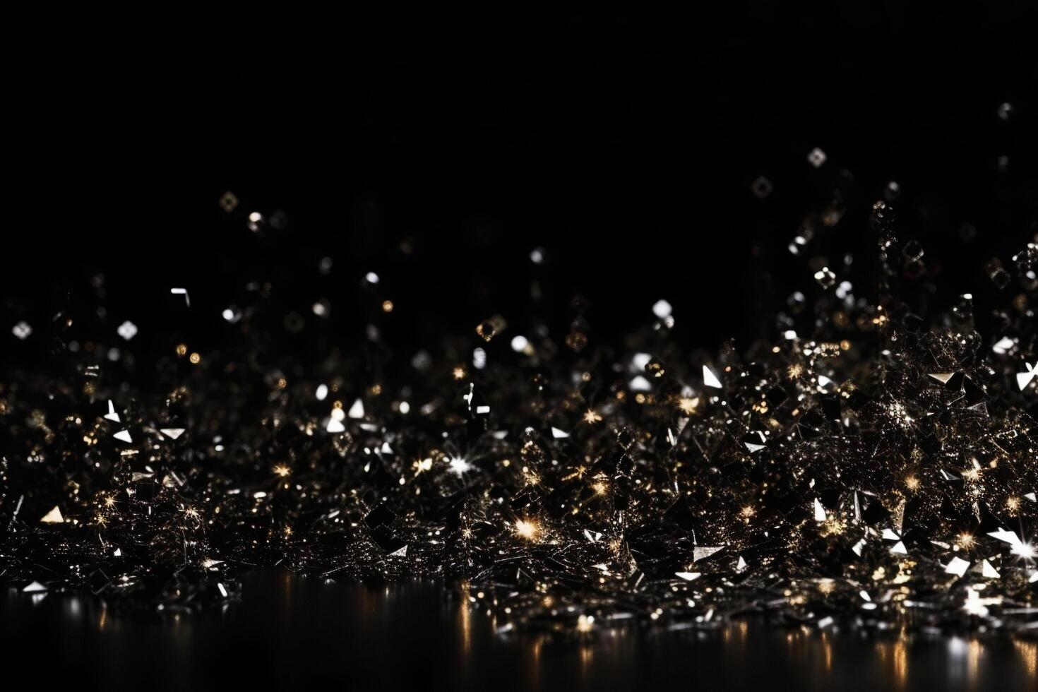 skön svart abstrakt bakgrund med pärlar och kopia Plats. bakgrund med gyllene glitter, paljetter. firande, festlig, händelse. bokeh effekt. trendig design. generativ ai. foto