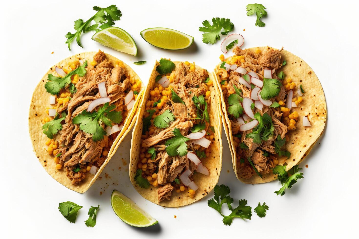 mexikansk fläsk carnitas tacos. illustration ai generativ foto