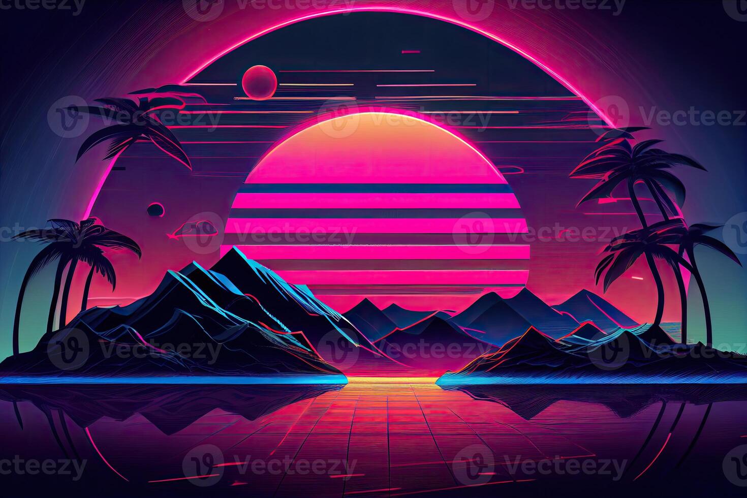 ny retrowave lila bakgrund med tekniskt fel effekt, modern bakgrund design, generativ ai foto