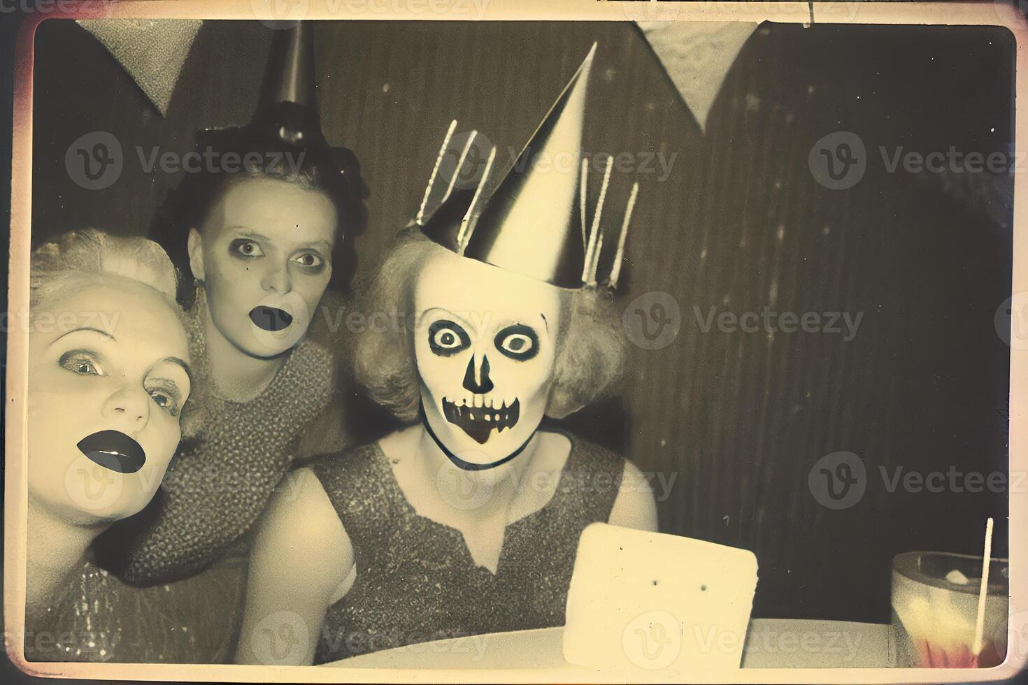 scarry falsk polaroid Foto med människor, retro förbannad bild av 50s generativ ai