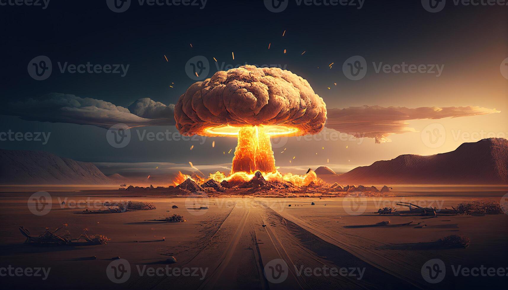 kärn bomba explosion. kärn vapen illustration generativ ai foto