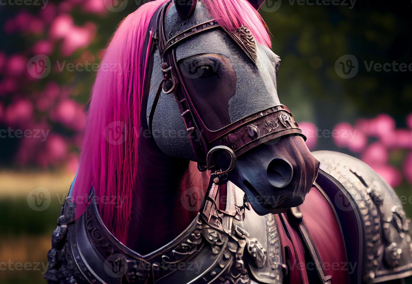 rosa häst med en man. fantastisk djur. prinsessa häst. ai genererad foto