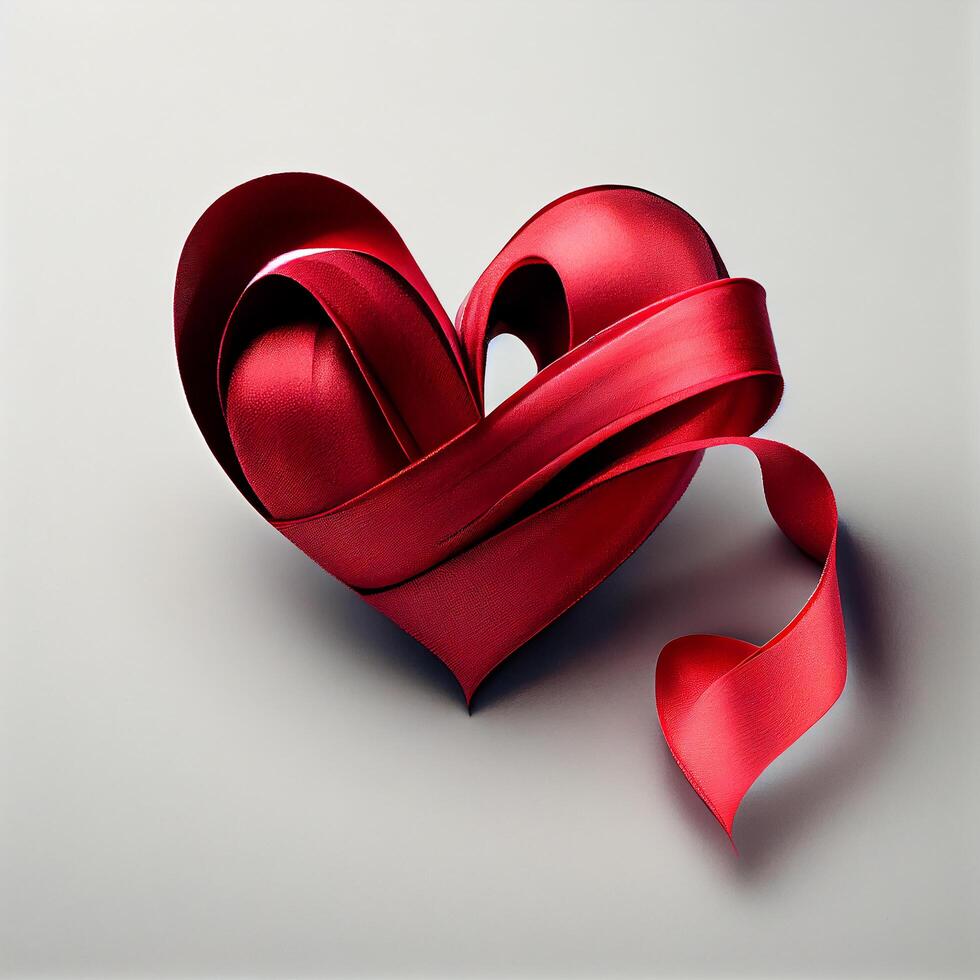röd band i form av hjärta på vit bakgrund. illustration generativ ai foto