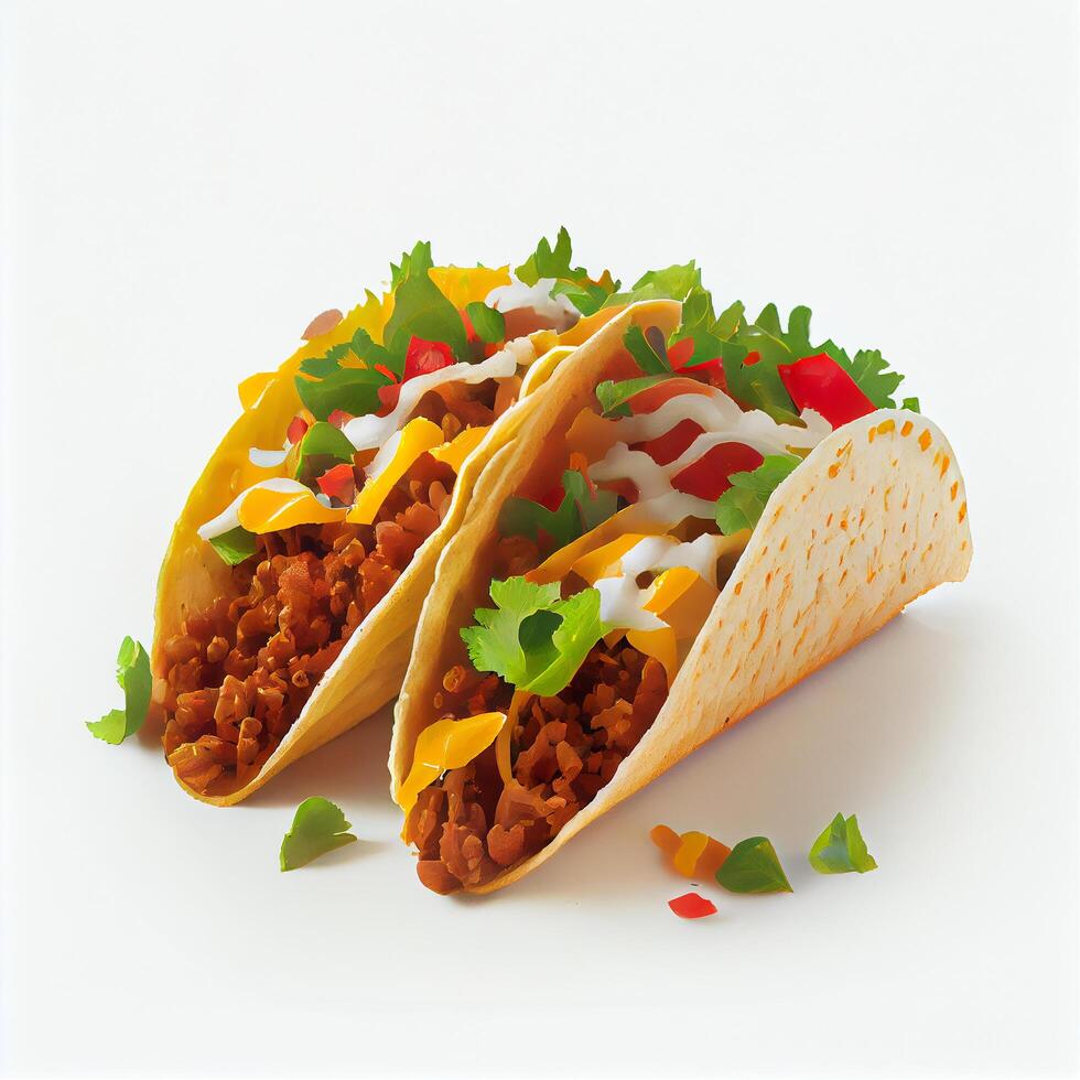 utsökt tacos snabb mat på en vit bakgrund. generativ ai foto