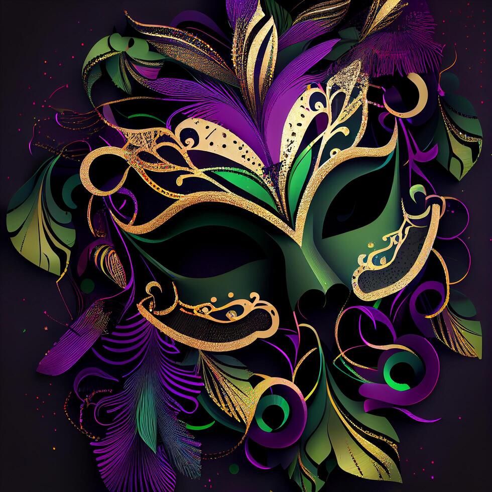 violett mardi gras carnaval bakgrund med mask. generativ ai foto