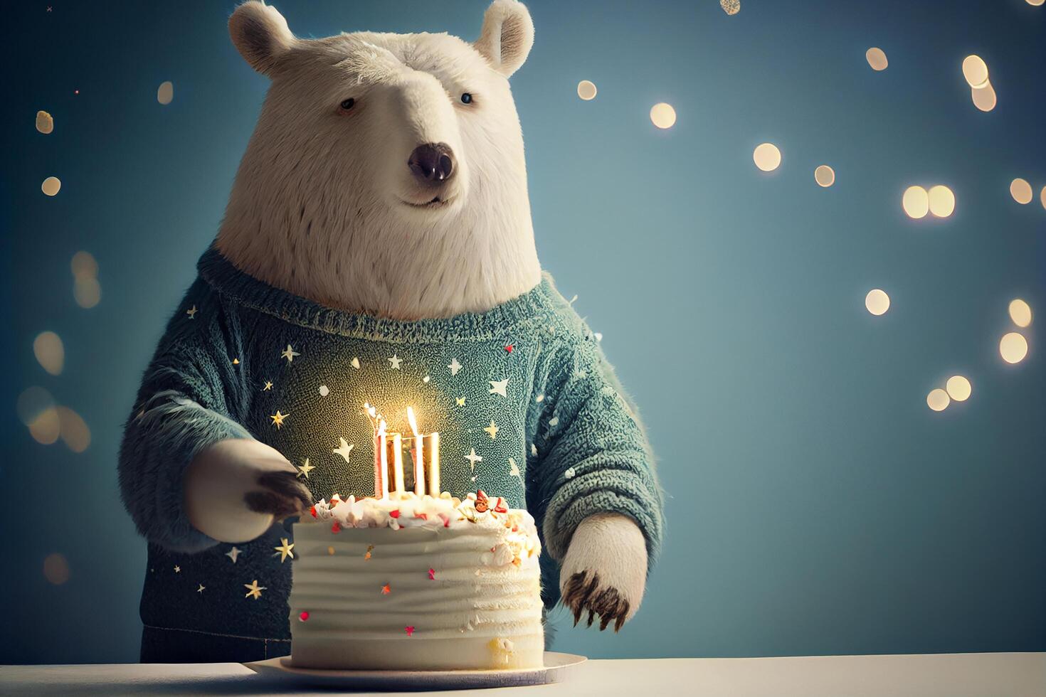 porträtt av skog djur- Björn med fluffig päls med kaka. illustration generativ ai foto