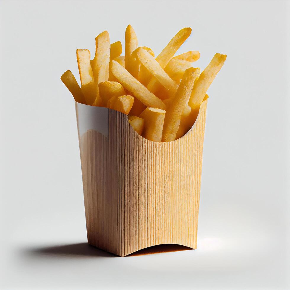 franska frites på de vit bakgrund. illustration generativ ai foto