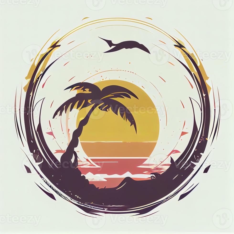 logotyp platt design handflatan träd strand solnedgång Vinka söder foto