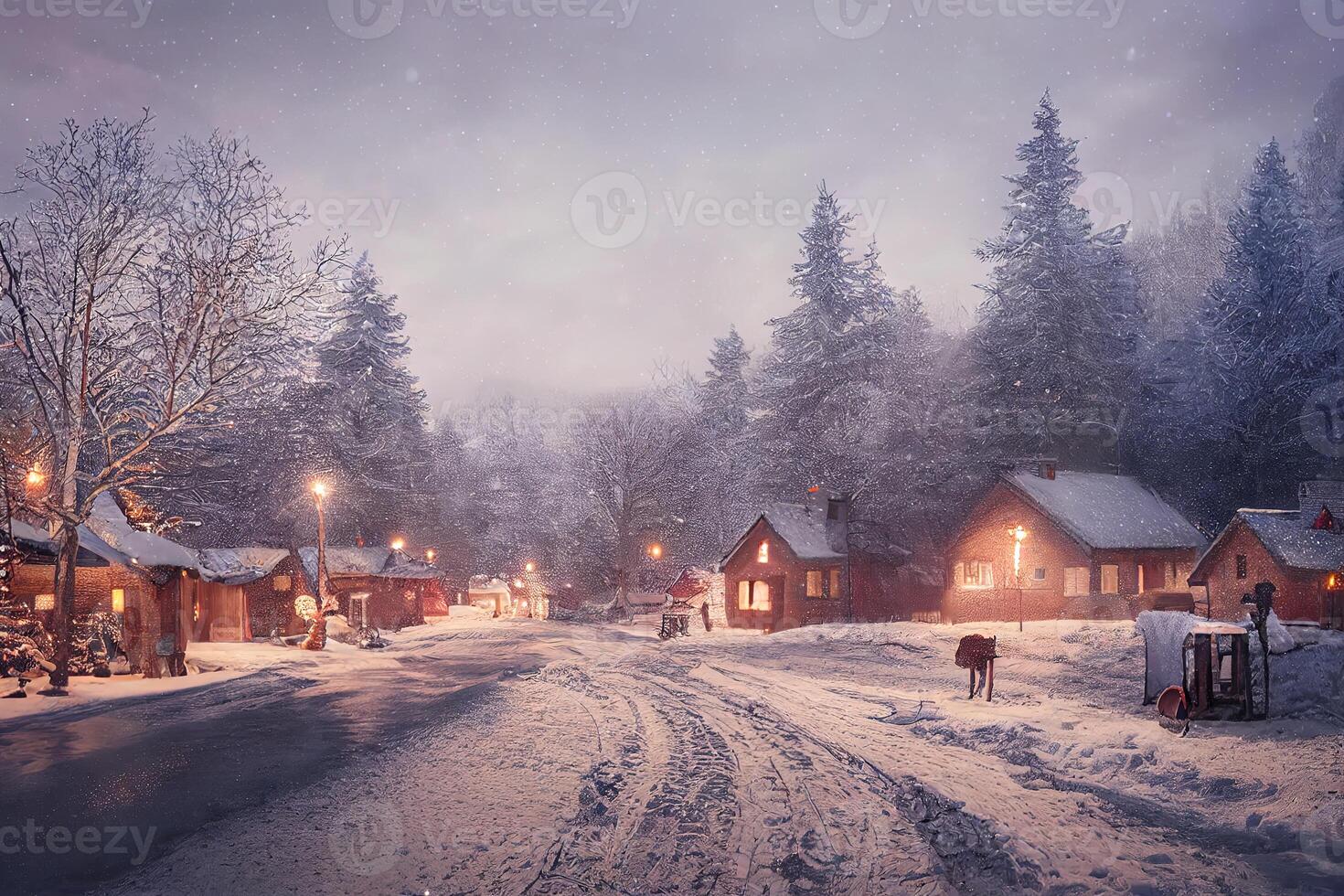 illustration jul atmosfär på en by i vinter- foto