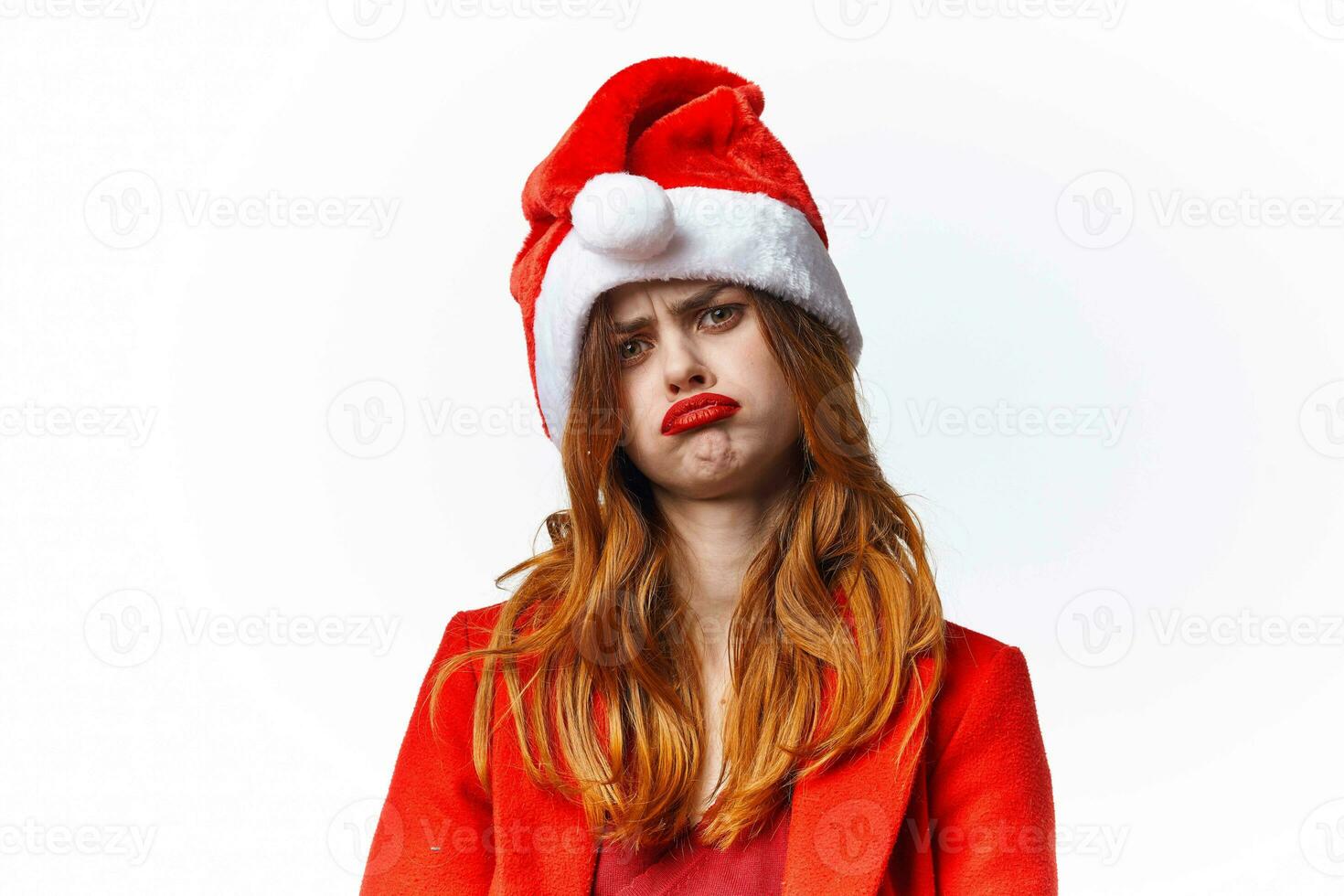 kvinna bär santa claus kostym basera glamour mode studio foto