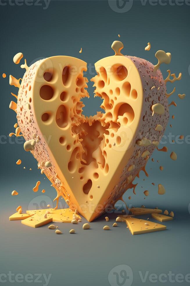 hjärta formad ost för ost älskande dag, nationell ost älskarens dag firande, generativ ai. foto