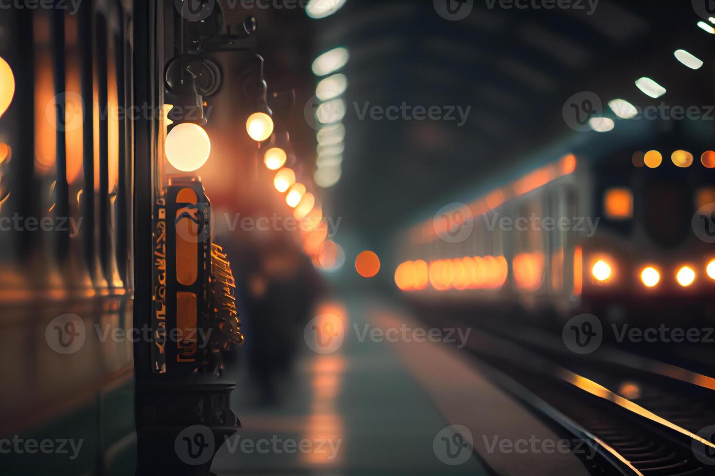 natt lampor järnväg station illustration generativ ai foto