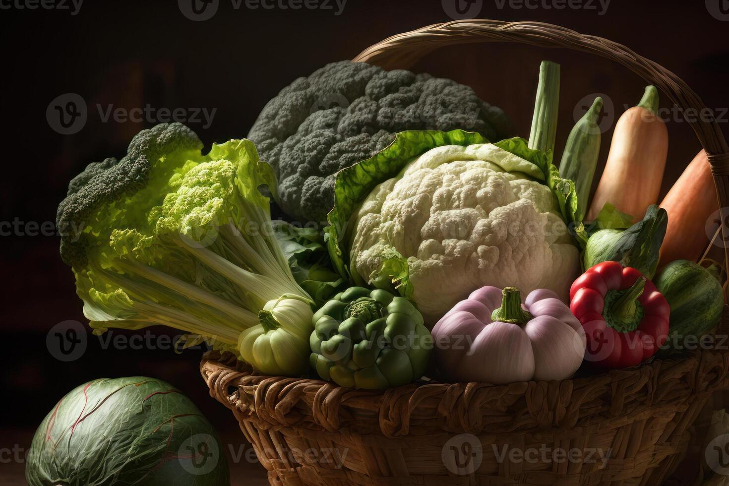 korg med grönsaker, vegetarian mat generativ ai foto