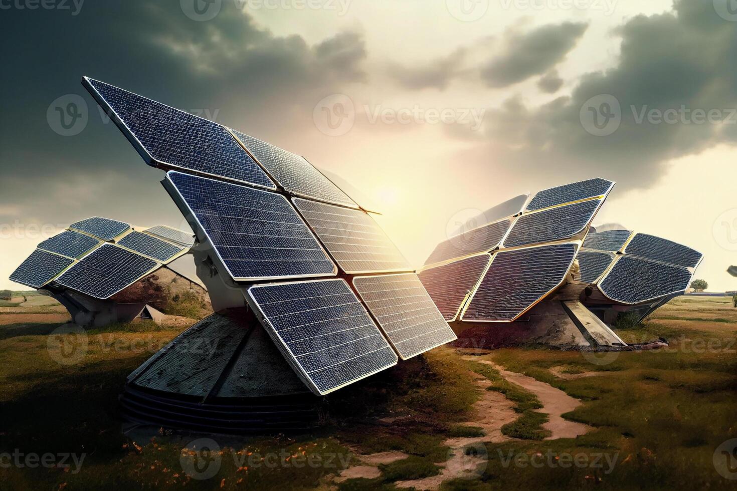fält sol- batteri paneler illustration generativ ai foto