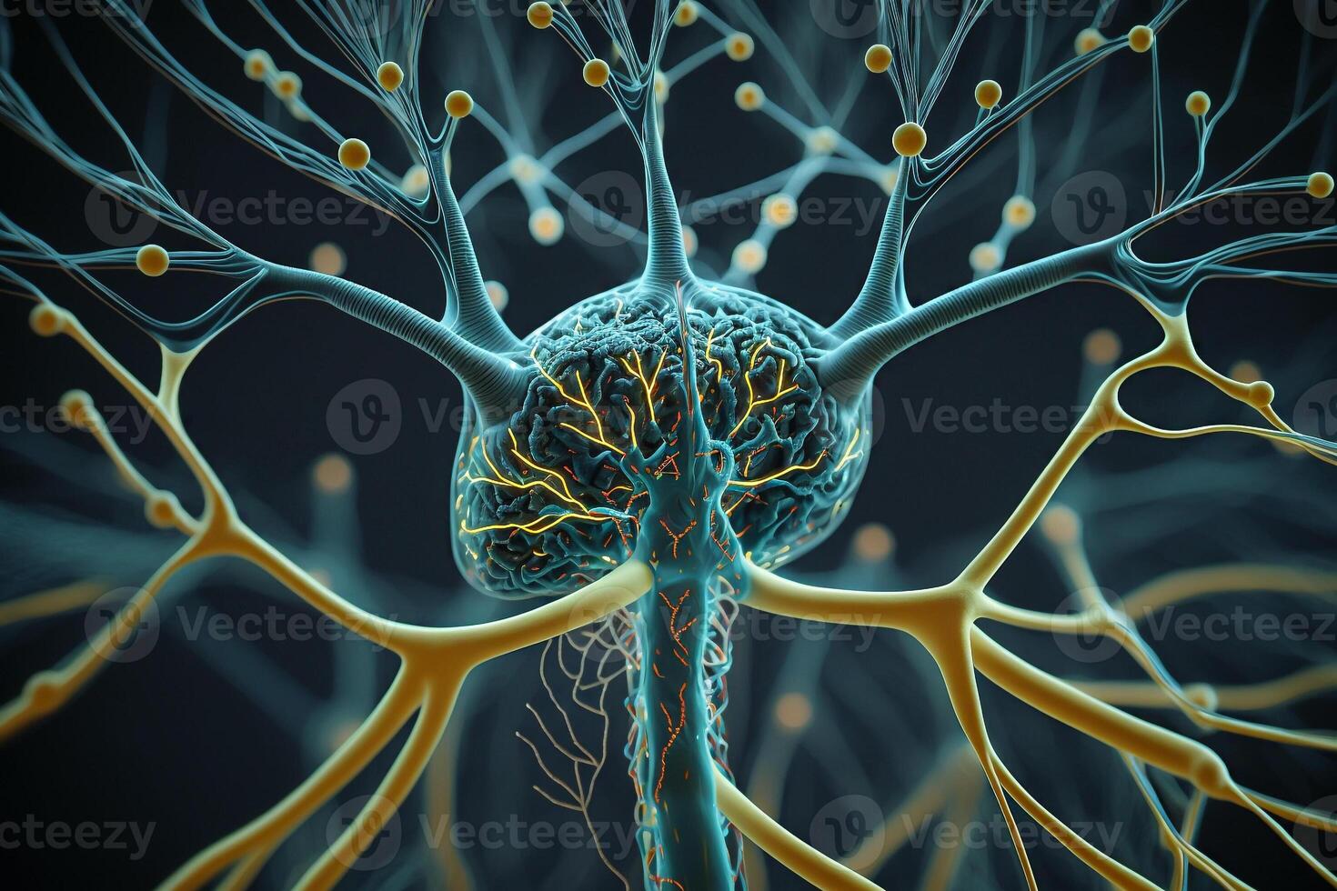 de hjärnor invecklad nätverk av neuroner och synapser generativ ai foto