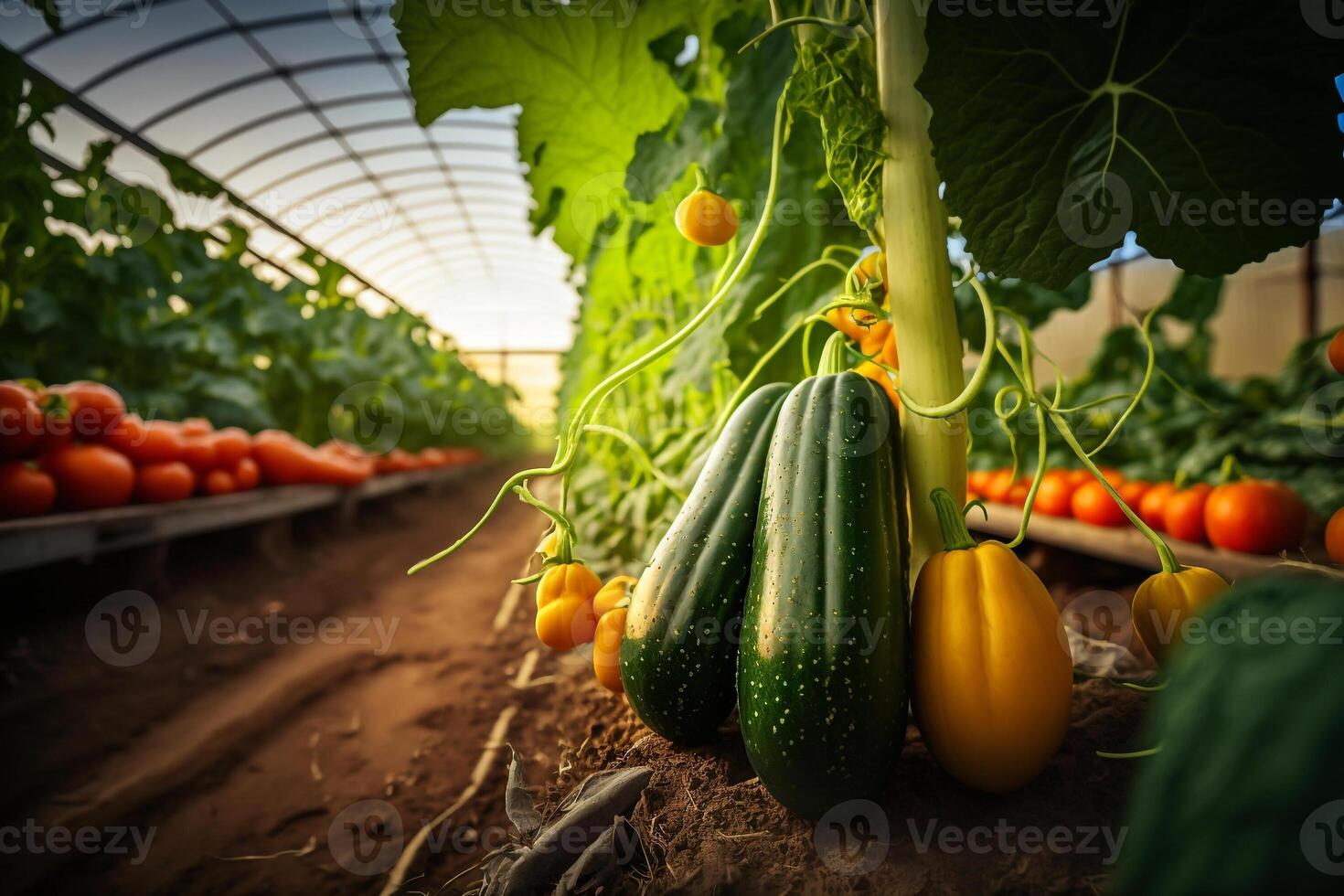 växande pumpa grönsaker i en växthus illustration generativ ai foto