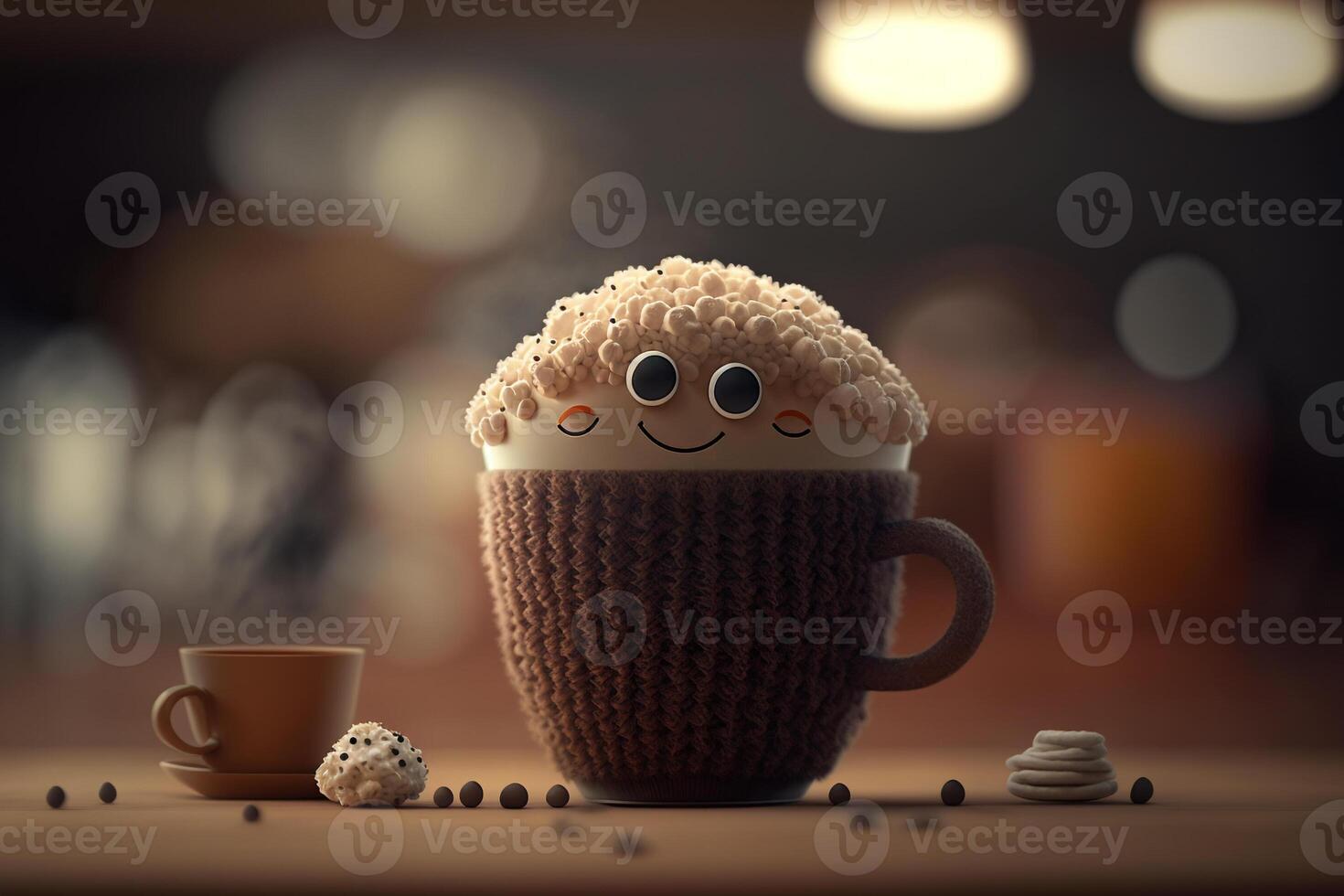 cappuccino kopp karaktär med leende illustration generativ ai foto