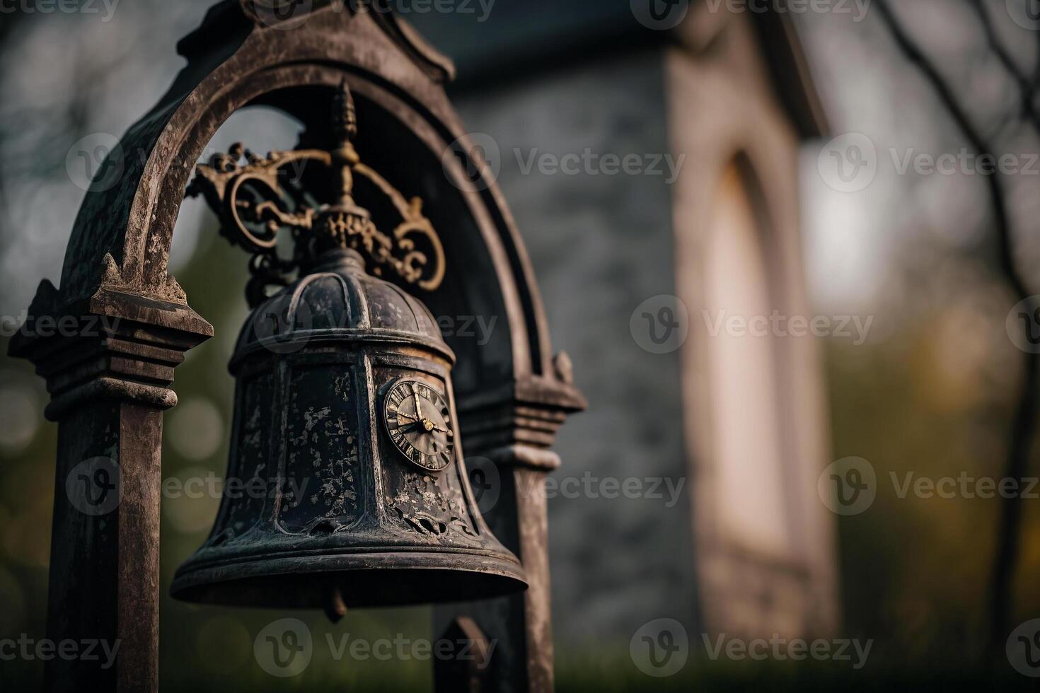 kyrka metall klocka generativ ai foto