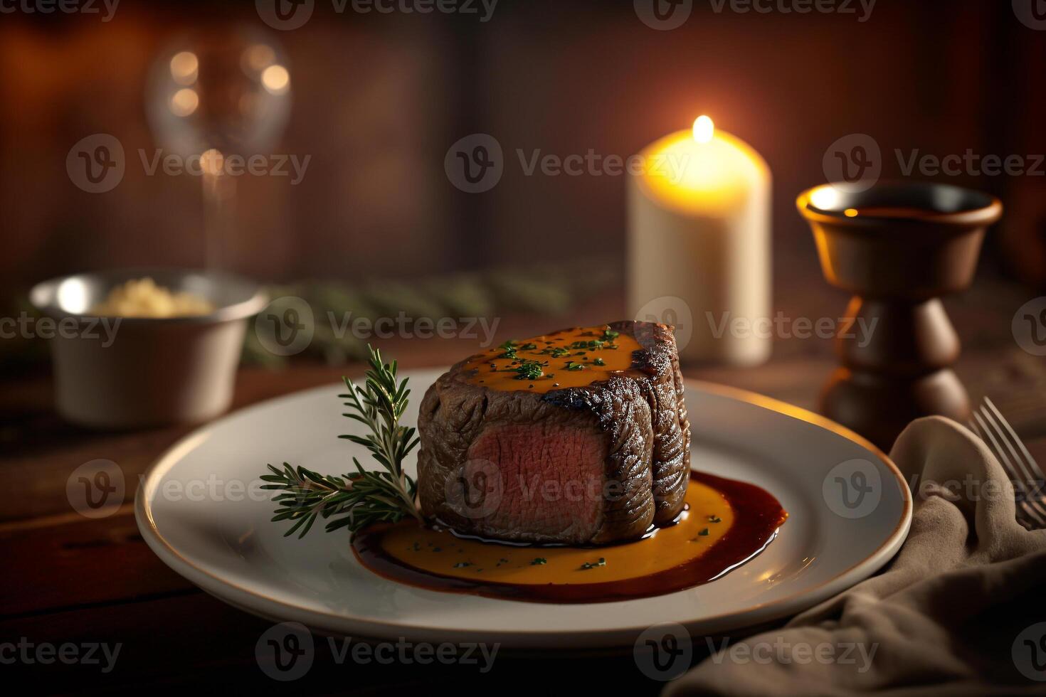 filet mignon med sås generativ ai foto