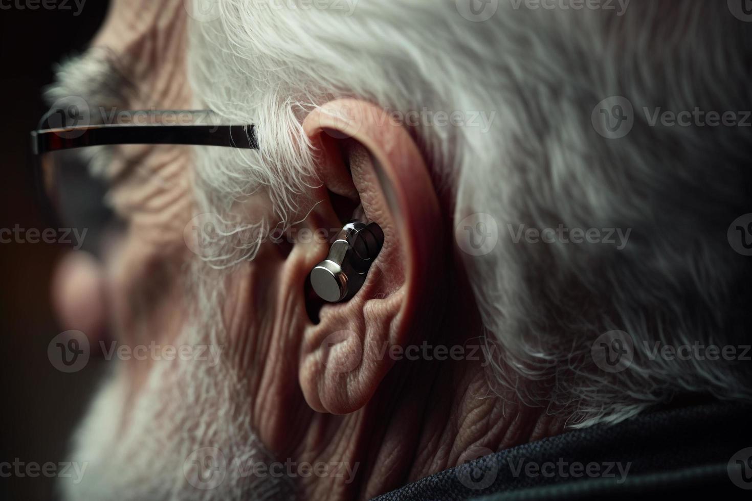 döv öra farfar med hörsel hjälpa illustration generativ en foto