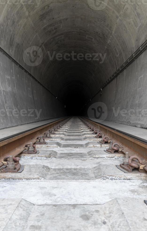 tåg tunnel löpning genom berg foto