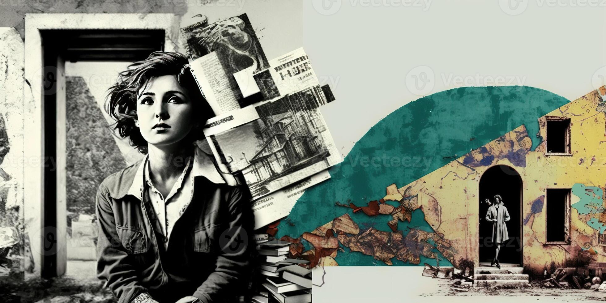 generativ ai, styrelse blandad media collage på en texturerad papper årgång bakgrund, inspirerad förbi Robert rauschenberg. modern kulturell mish-mash foto