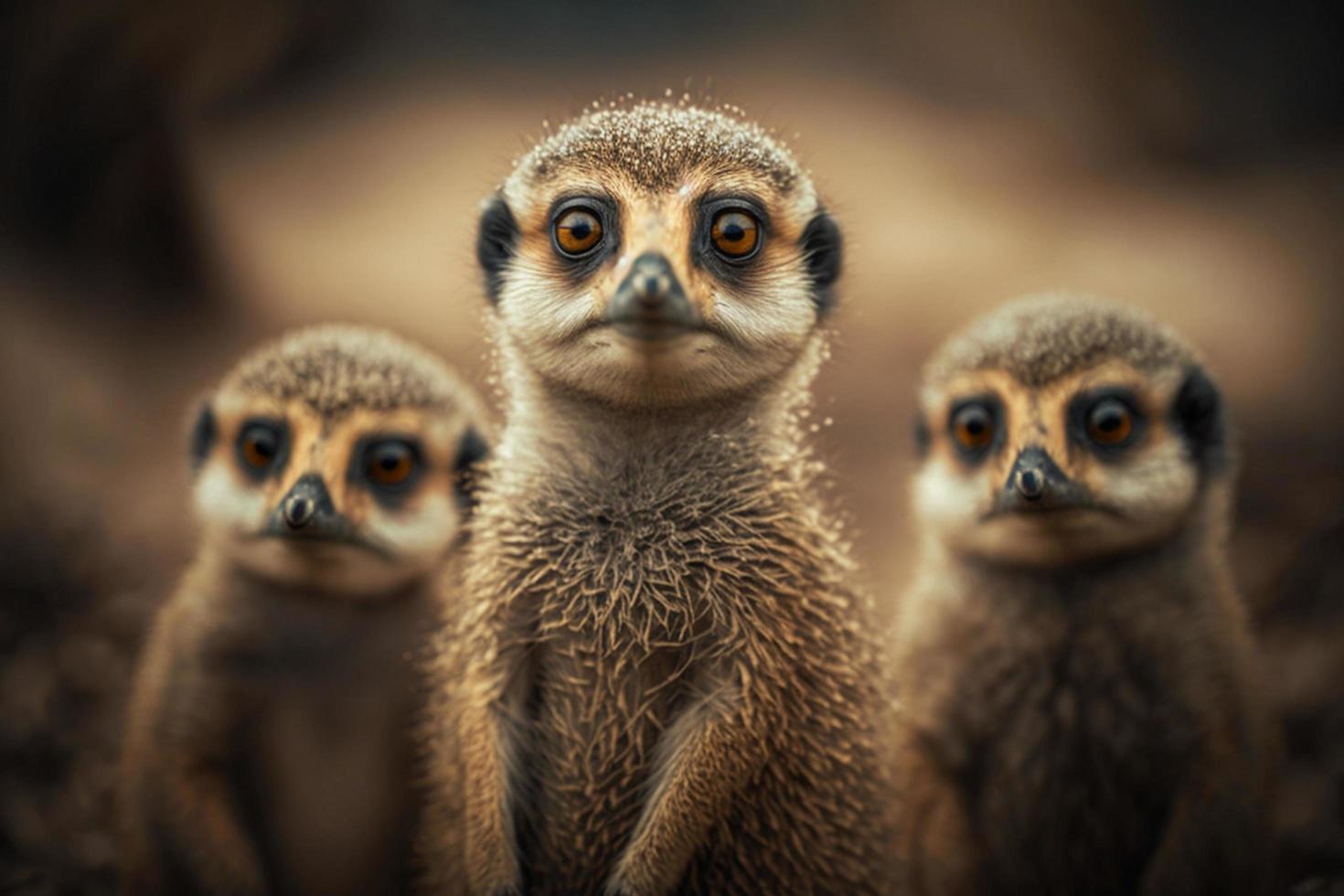 en familj av meerkats stående upprätt och ser runt om foto