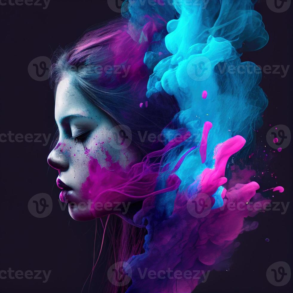 abstrakt konst av en flicka med rök foto