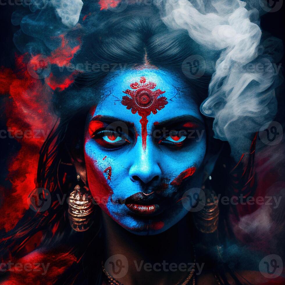 kali gudinna av hindu religion närmare ansikte av en flicka generativ ai foto
