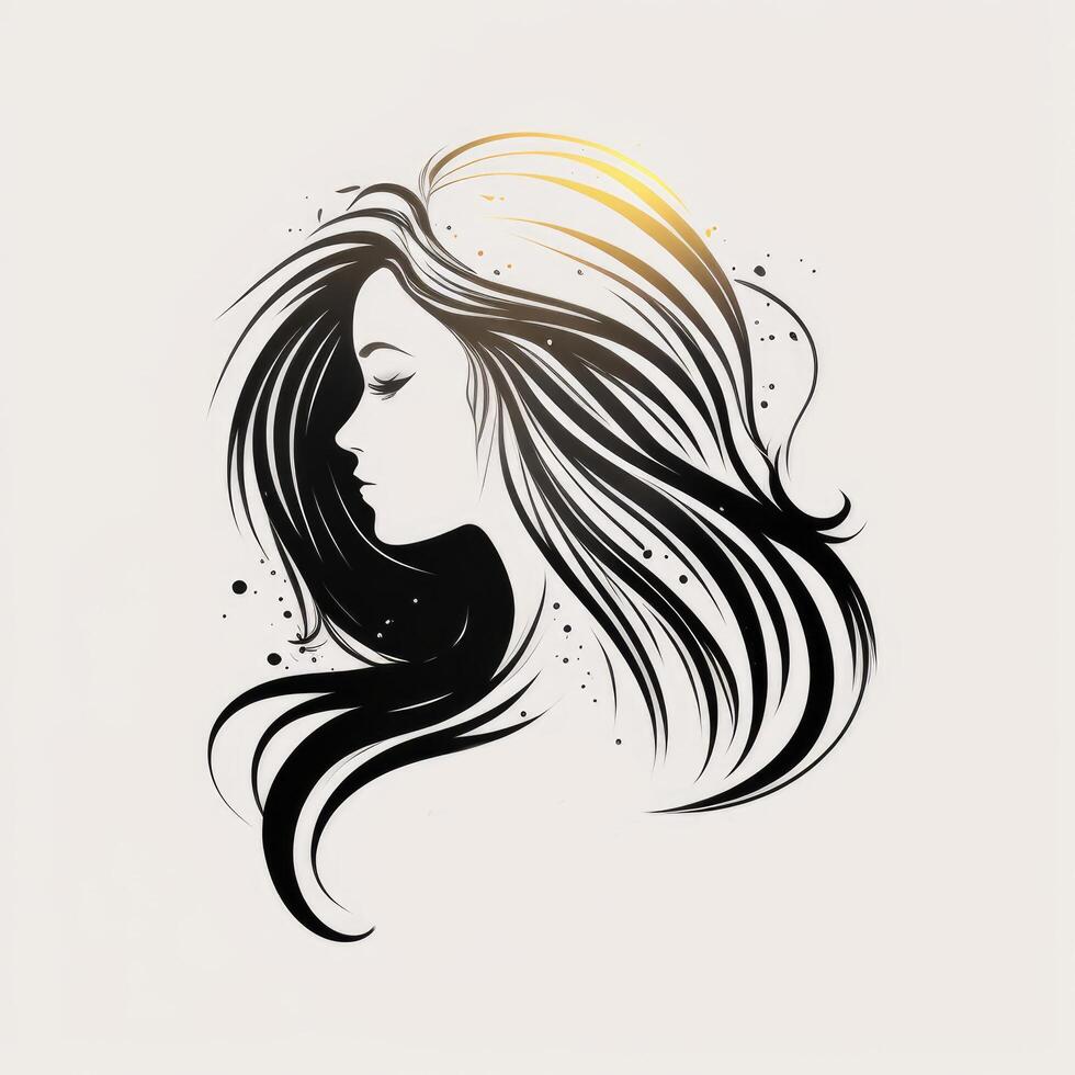 enkel logotyp av sida ansikte skön flicka skön lång hår generativ ai foto