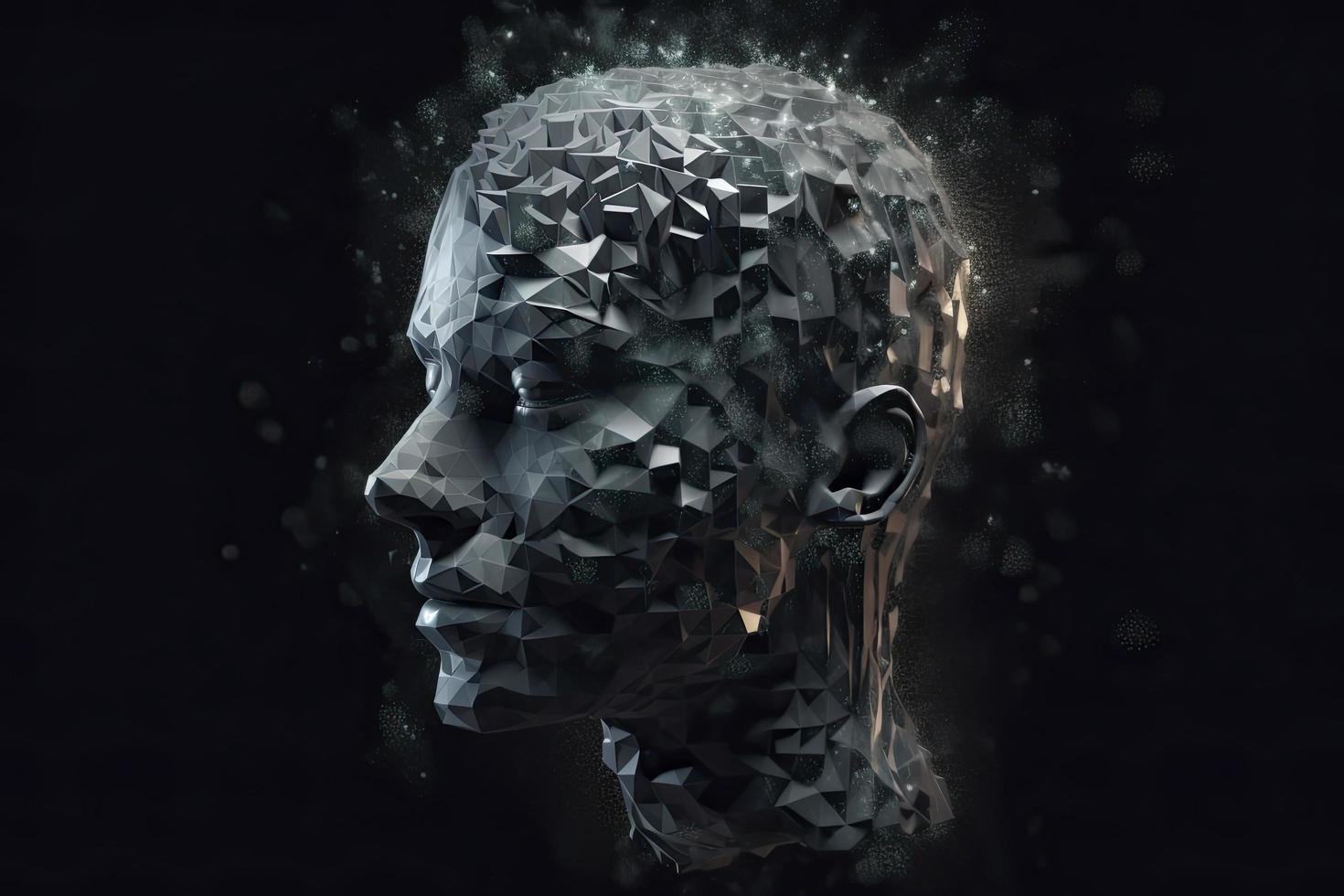 3d upplösande mänsklig huvud tillverkad med kub formad partiklar foto
